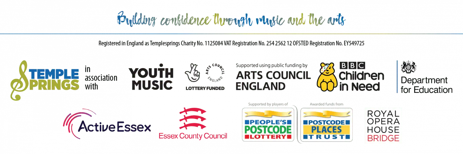 Picture that displays the logos of the companies that Templesprings Charity Organization works with as part of their music tuition in grays.